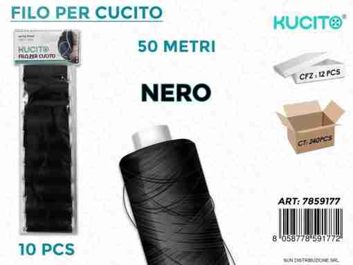 Filo Per Cucito Nero 10 Pcs- 50mt