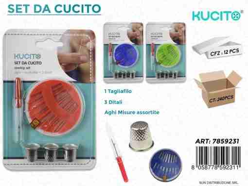 Set Cucito Aghi-Tagliafilo-Ditali Col.Asspz Da 12**