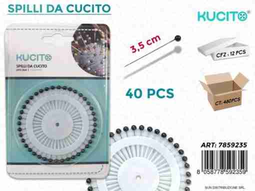 Spilli Da Cucito Perla Nera 3.5cm-40pc