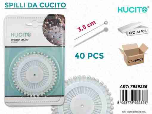 Spilli Da Cucito Perla Bianca 3.5cm-40pc