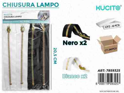 Chiusura Lampo Bianco-Nero 20.5cm-4pc