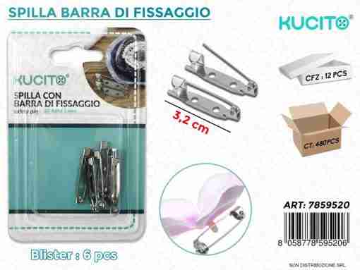 Spilla Barra Di Fissaggio 3.2cm- 6pcs