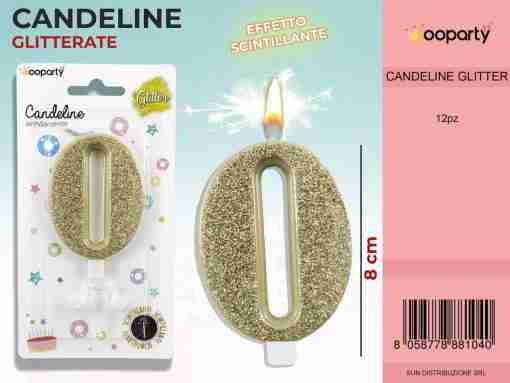 Candele Glitterate Oro 8cm N.0