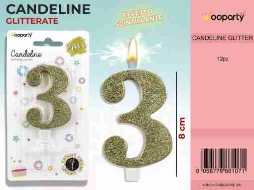 Candele Glitterate Oro 8cm N.3