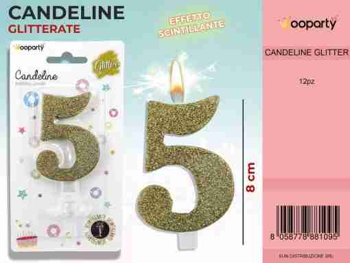 Candele Glitterate Oro 8cm N.5