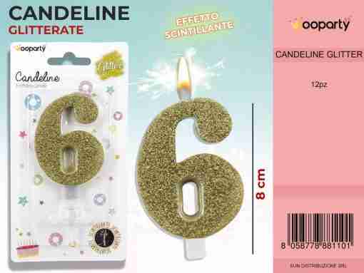 Candele Glitterate Oro 8cm N.6