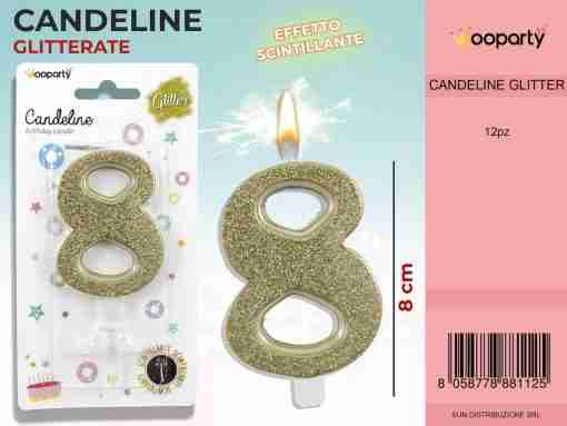 Candele Glitterate Oro 8cm N.8