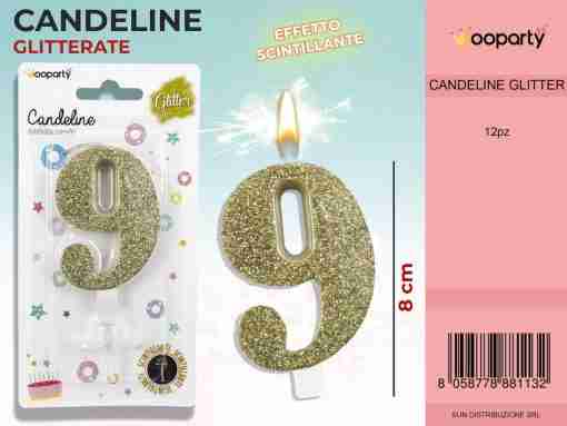 Candele Glitterate Oro 8cm N.9