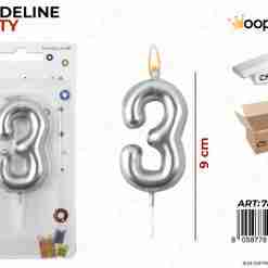 Candeline N.3 Col. Argento 9cm