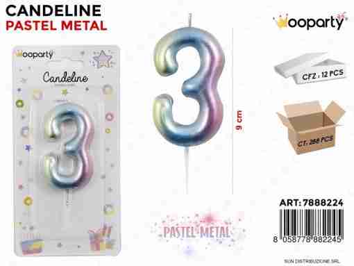 Candeline Pastel Metal N. 3 9cm