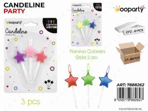 Candeline Stelle C/ Fiamma Colorata 3pcs Asspz Da 12**