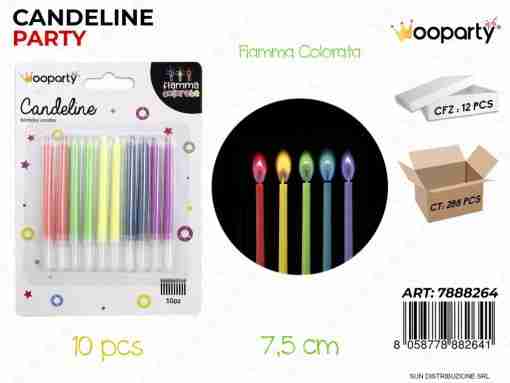 Candeline C/ Fiamma Colorata 10pcs Ass.