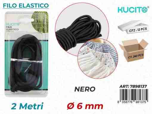 Filo Elastico Nero D.6mm*2mt