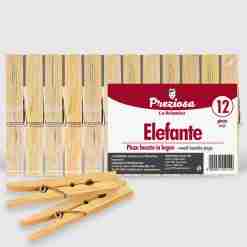 Pinze Bucato Legno Elefante 12 Pz 10x1,4x1,6 Cm
