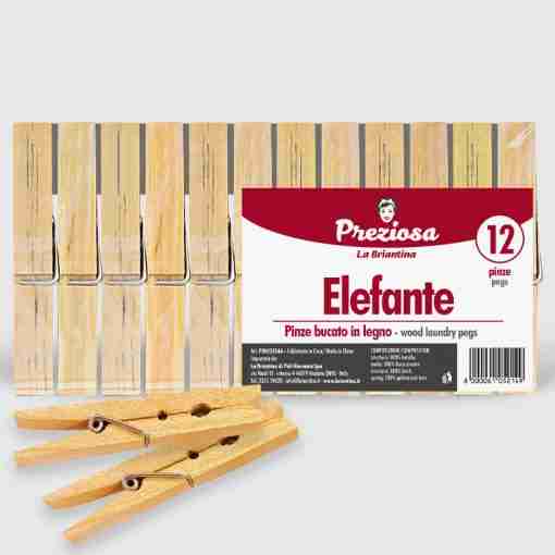 Pinze Bucato Legno Elefante 12 Pz 10x1,4x1,6 Cm