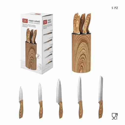Dc Casa Ceppo Coltelli 5pz Effetto Legno