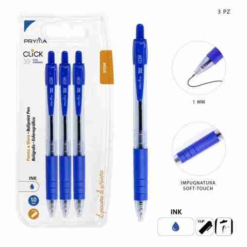 Pryma Penna Sfera Scatto Click 1mm 3pz Blu Bl.