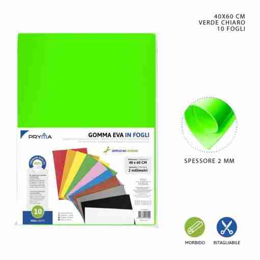 Pryma Foglio Gomma Eva 40x60cm 2mm Verde Chiaro