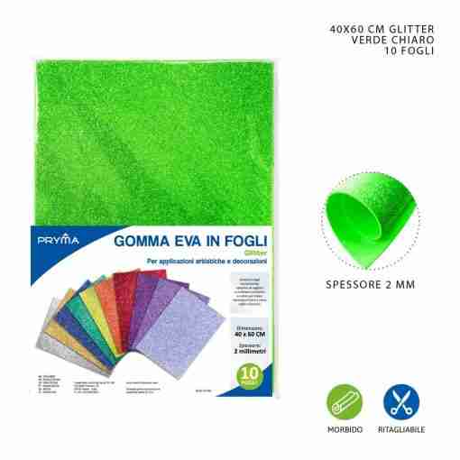 Pryma Foglio Gomma Eva Glitter 40x60cm 2mm Verdech