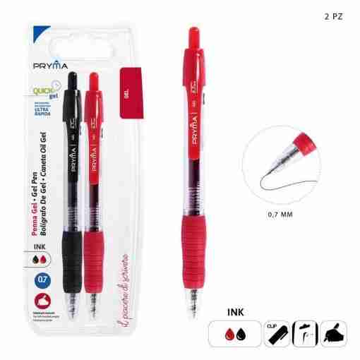 Pryma Penna Gel Scatto Quick Dry 0.7mm 2pz N/R Bl.