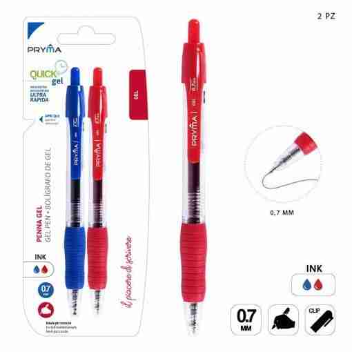 Pryma Penna Gel Scatto Quick Dry 0.7mm 2pz B/R Bl.