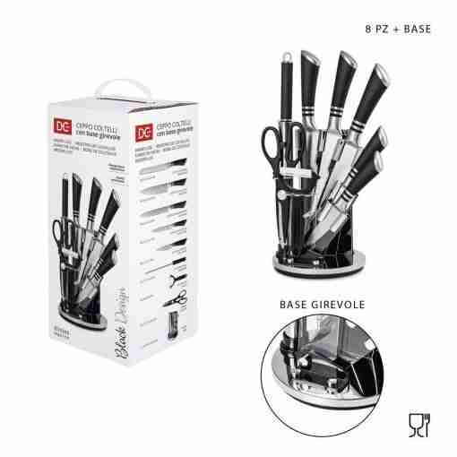 Dc Casa L/Black Ceppo Coltelli C/Base Girevole 8pz
