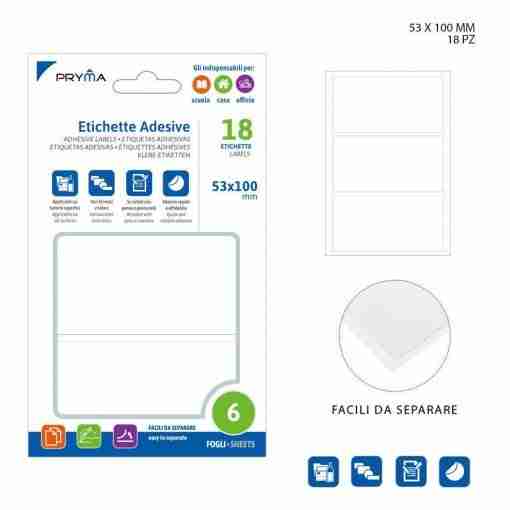 Pryma Etichetta Adesiva 5.3x10cm 6ff Bianco Bl.