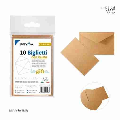 Pryma Biglietto+Busta F.To 4 11x7cm Kraft X10