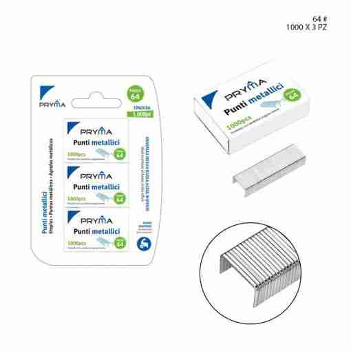 Pryma Punti Metallici Passo 64 1000punti 3pz Bl.