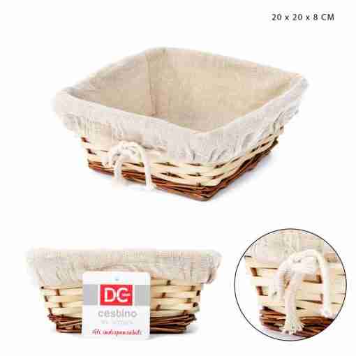 Dc Casa Cestino Vimini Foderato Quadr.20x20xh8cm