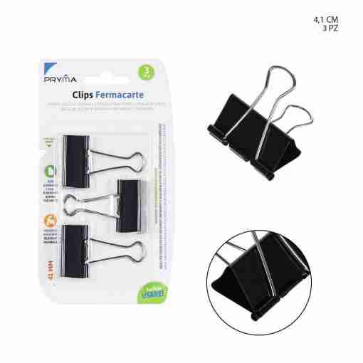 Pryma Clips Fermacarte 41mm 3pz Nero Bl.