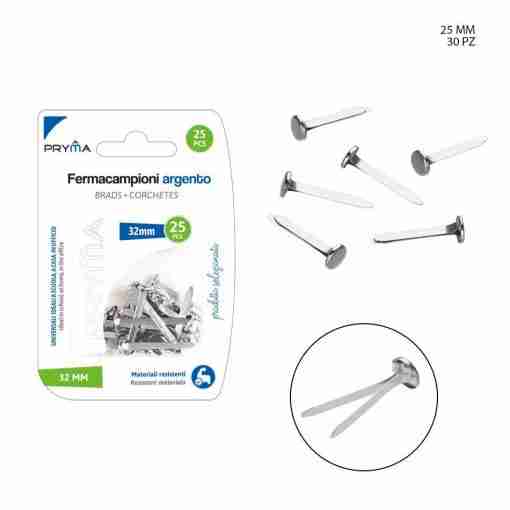 Pryma Fermacampioni 32mm 25pz Argento Bl.