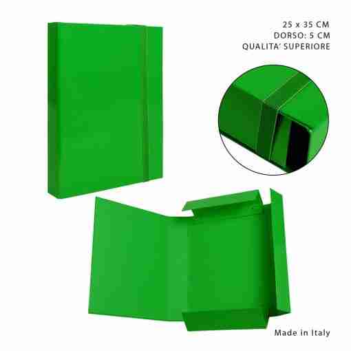 Pryma Cartella 3/L Elast.Piatto D5 25x35cm Verde