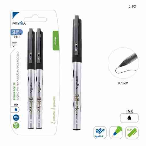 Pryma Penna Roller Slim 0.5mm 2pz Nero Bl.