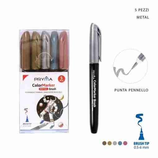 Pryma Pennar.Indelebile P/Pennello Metal 5pz Bl.