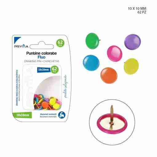 Pryma Puntine Colorate Fluo 10x10mm 62pz Bl.
