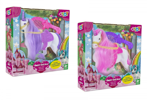 Cavallo Amico Unicorno Floccato 12 Cm 2 Col C/Acc