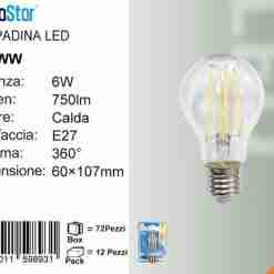 Lampadina Led A Filamenti E27 6w 750lm Luce Calda