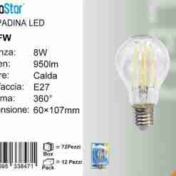 Lampadina Led A Filamenti E27 8w 950lm Luce Calda
