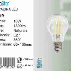 Lampadina Led A Filamenti E27 10w 1300lm Luce Naturale