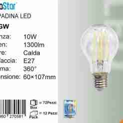 Lampadina Led A Filamenti E27 10w 1300lm Luce Fredda