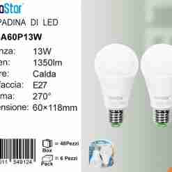 Lampadina Led E27 13w 1350lm 6500k  2pz