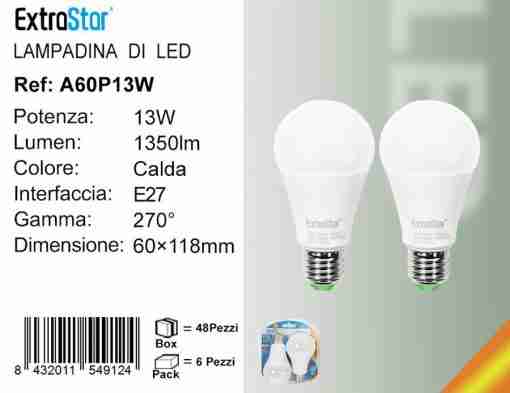 Lampadina Led E27 13w 1350lm 6500k  2pz