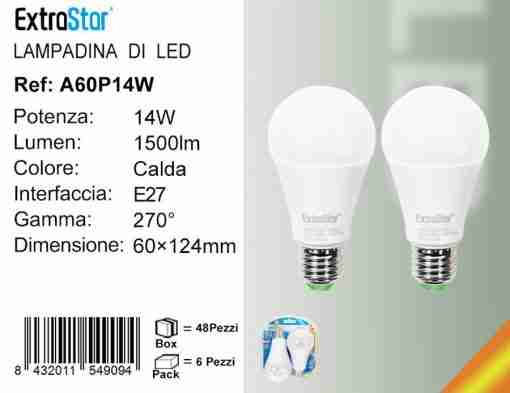 Lampadina Led E27 14w 1500lm 3000k  2pz