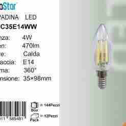 Lampadina Led A Filamenti E14 4w 470lm Luce Fredda