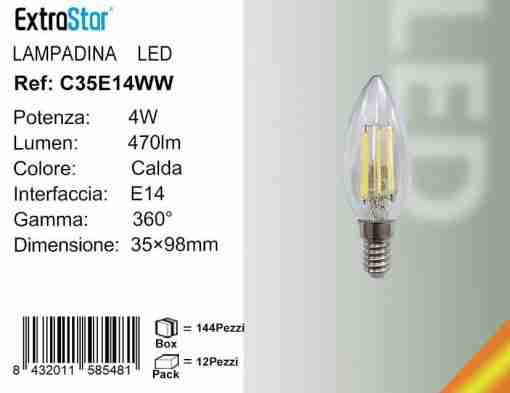 Lampadina Led A Filamenti E14 4w 470lm Luce Fredda