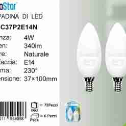 Lampadina Led E14 4w 340lm 2pz Luce Naturale