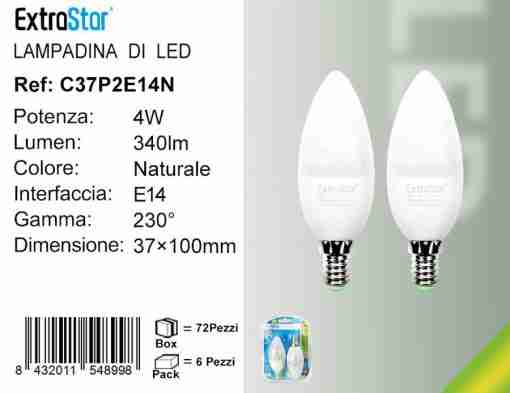 Lampadina Led E14 4w 340lm 2pz Luce Naturale