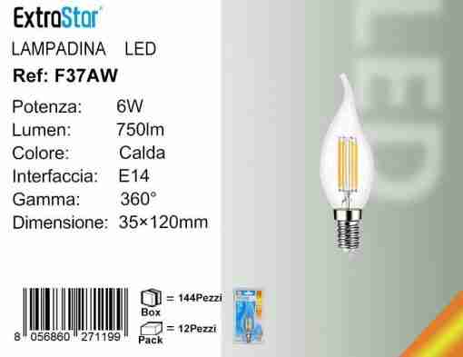 Lampadina Led A Filamenti E14 6w 750lm Luce Calda