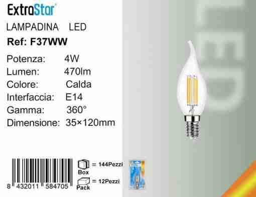 Lampadina Led A Filamenti E14 4w 400lm Luce Fredda